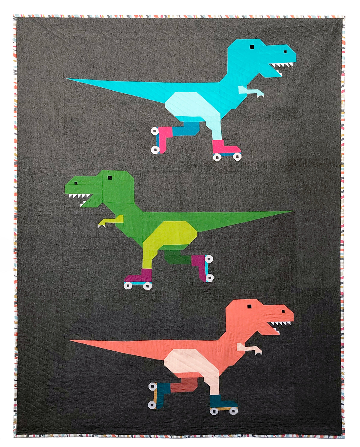 Dinorama - T-rex on Roller Skates Quilt Pattern