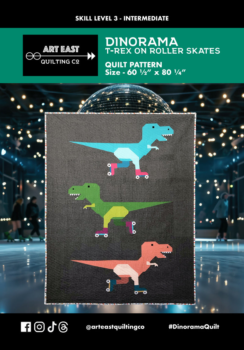 Dinorama - T-rex on Roller Skates Quilt Pattern