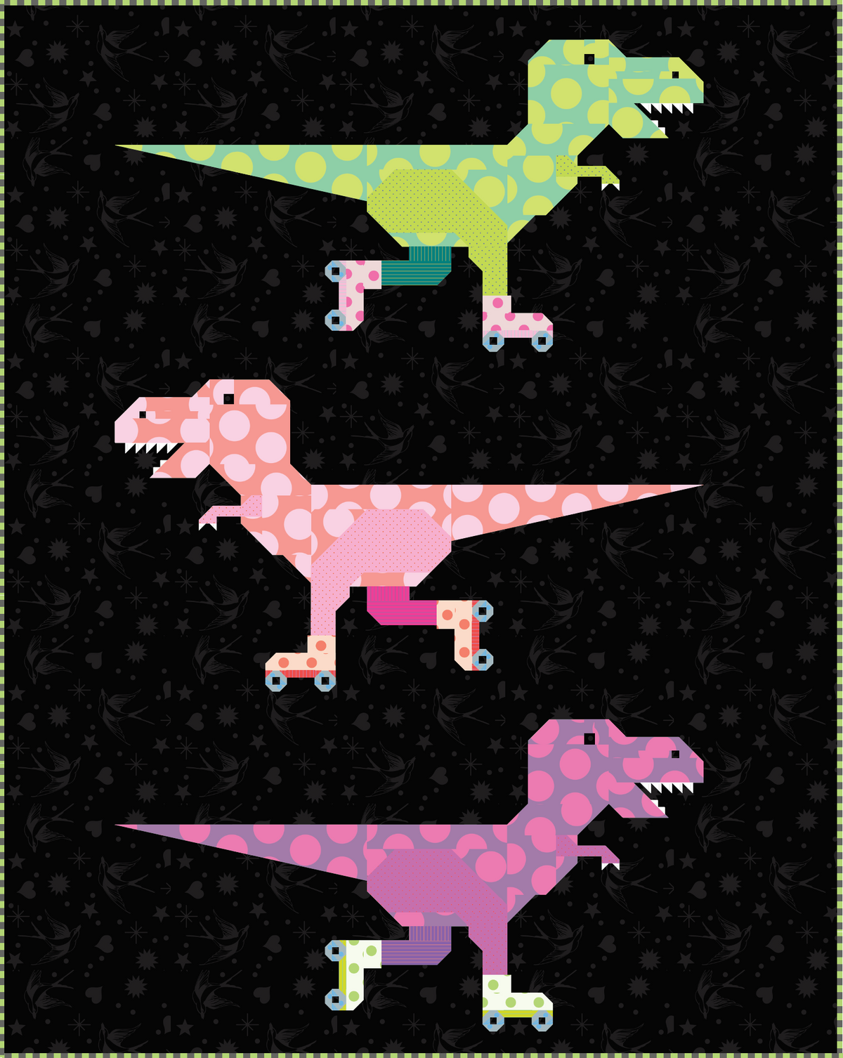 Dinorama - T-rex on Roller Skates Quilt Pattern