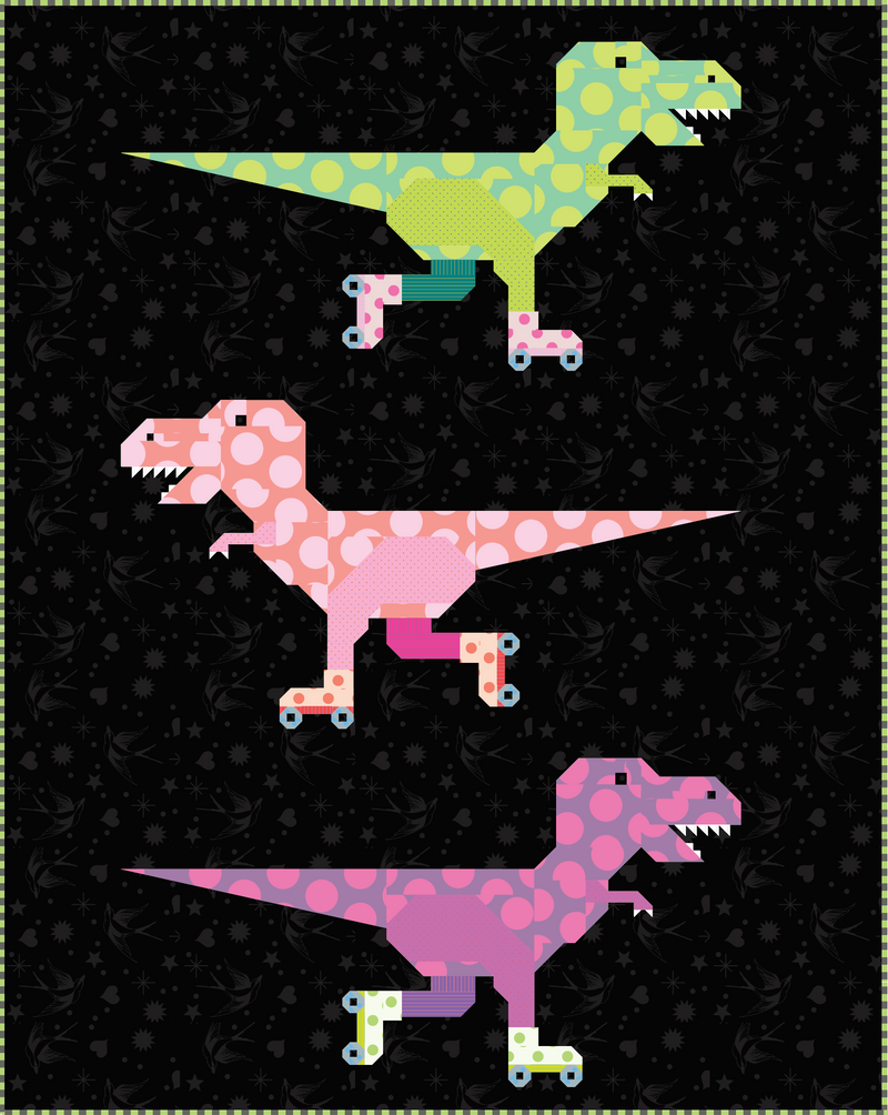Dinorama - T-rex on Roller Skates Quilt Pattern