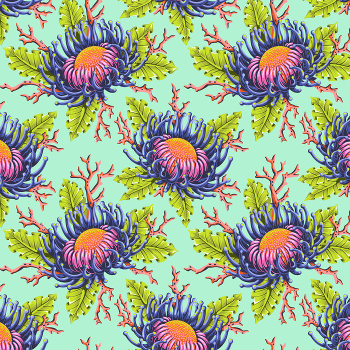 Friends & Anemones - Sea Foam - Floral Reef - Tula Pink