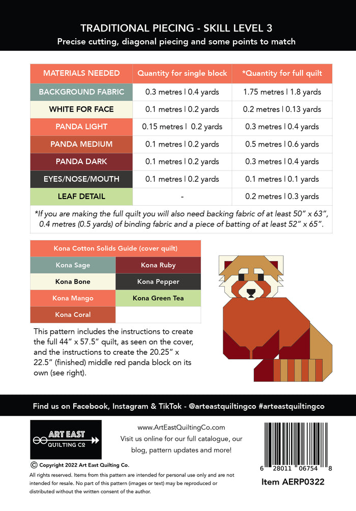 Red Pandas Quilt Pattern