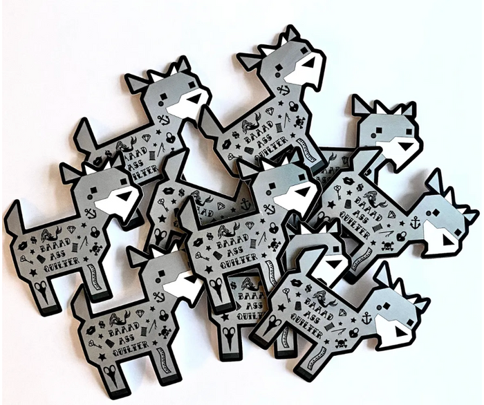 Baaad Ass Quilter! Goat in Tattoos Glossy Sticker