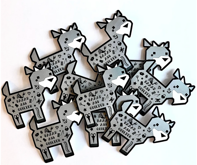 Baaad Ass Quilter! Goat in Tattoos Glossy Sticker