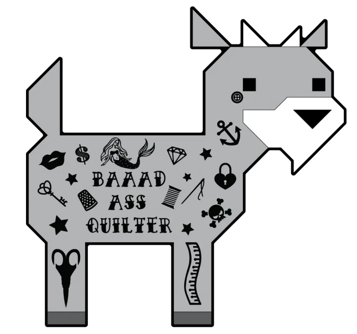 Baaad Ass Quilter! Goat in Tattoos Glossy Sticker