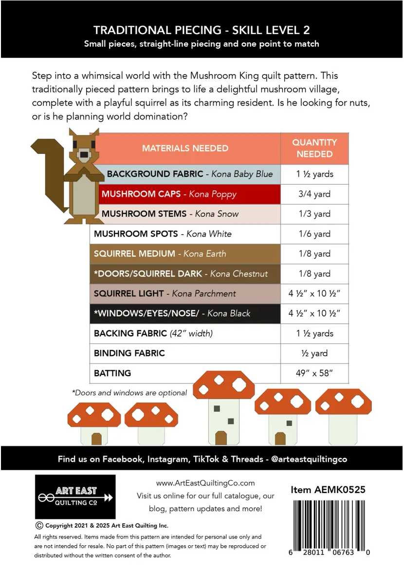 Mushroom King Quilt Pattern