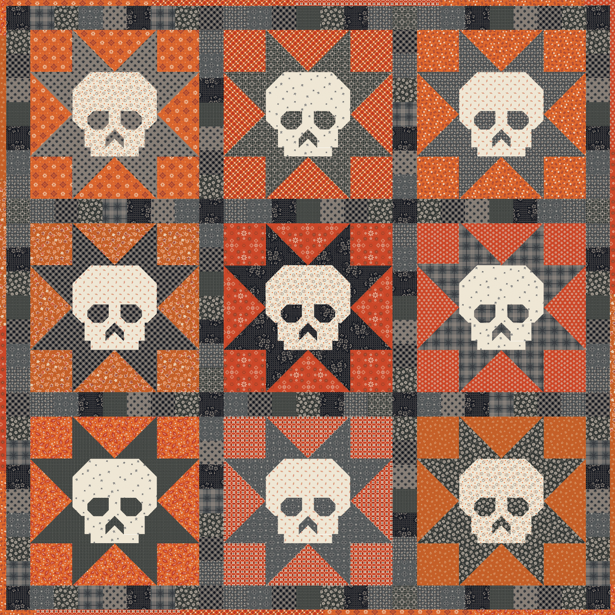 Skulls Quilt - Lori Holt's Pumpkin & Licorice Quilt Kit (PREORDER)