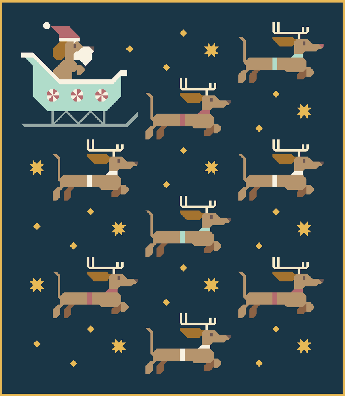 Dachshund Through the Snow Quilt Kit — Silent Night Solids Version