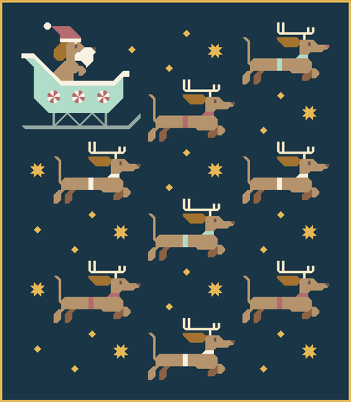 PREORDER - Dachshund Through the Snow Quilt Kit — Silent Night Solids Version